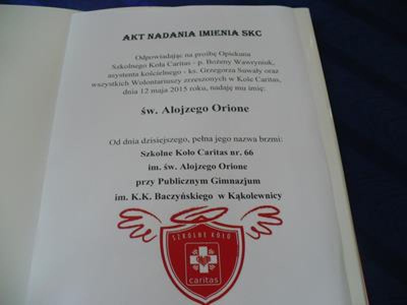 Kąkolewnica: Uroczystość nadania imienia św. Alojzego Orione Szkolnemu Kołu Caritas